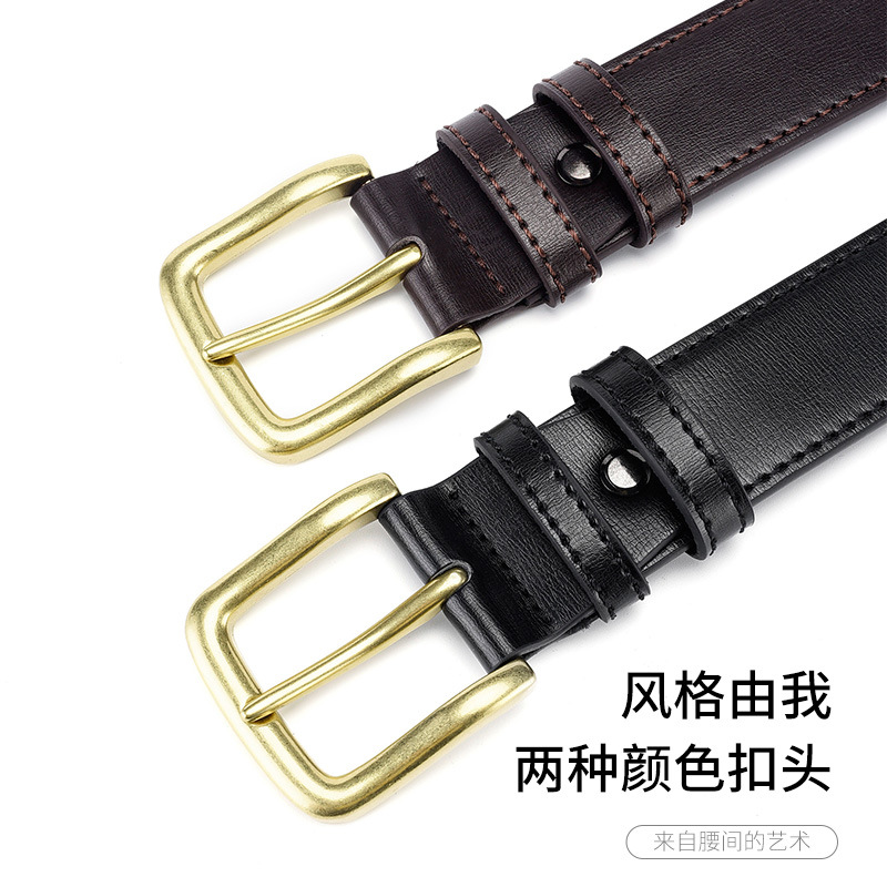 Picture of Men's Casual Belt Solid Zinc Alloy Buckle Two-Layer Cowhide Belt Pin Buckle Gold Buckle Retro Classic Style