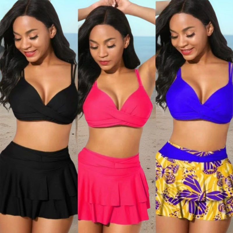 Cross-Border 2024 New European and American Fashion Sexy Plus Size Swimsuit Solid Color Lace Women's Bikini Swimsuit