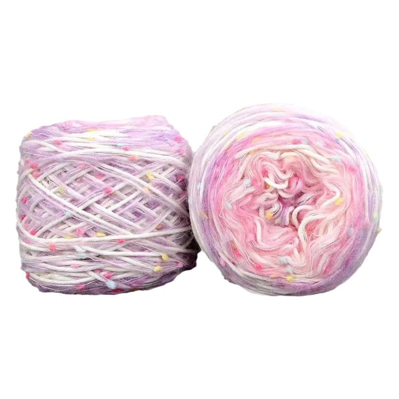 Factory wholesale handmade diy gradient color rainbow sugar scarf line beanie scarf wool ball woven material package