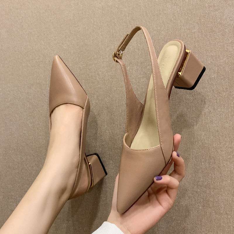 Picture of Semi-toe sandals, women's thick heels, mid-heels with skirts, spring/summer 2025 new fashion, pointed-toe French shoes