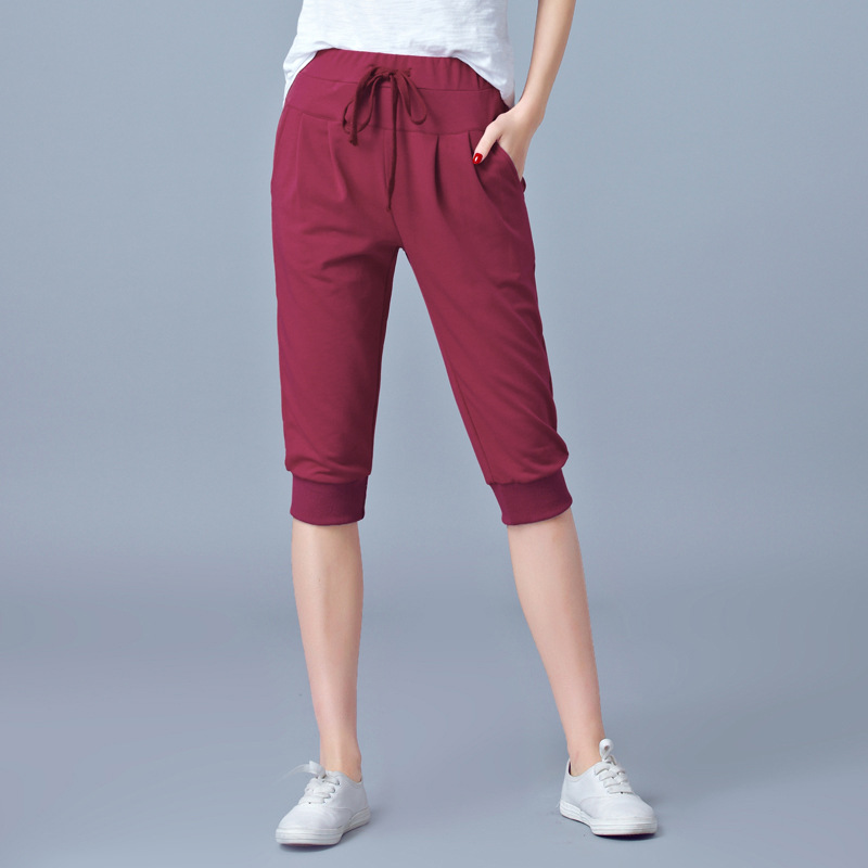 Picture of High Waist Stretch Capri Pants Women's Summer Thin Sports Pants Loose Hallen Pants 100.00kg chubby girl plus size Casual Women's Pants