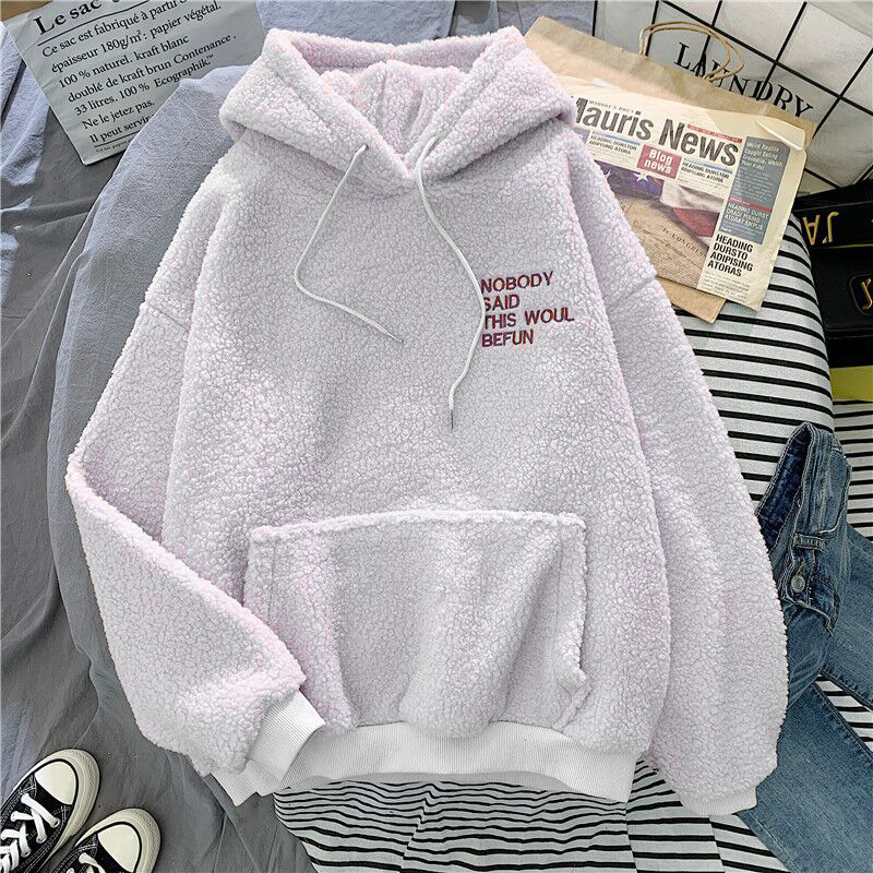 Picture of Official Picture Hooded Velvet Thickeneded Lamb Velvet Furry Sweatshirt for Women Korean Style Student Autumn and Winter Warm Jacket Dropshipping