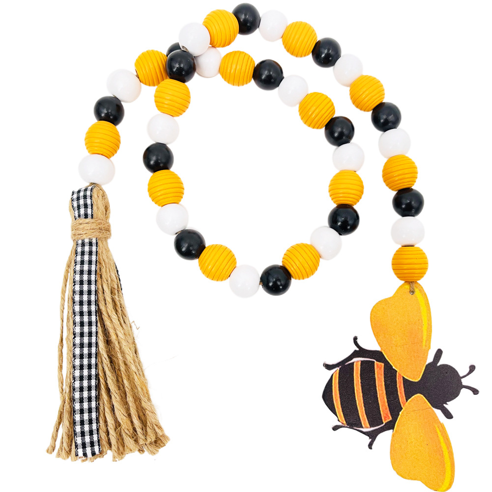 Cross-border new wood beads hemp rope tassel string Bee Festival creative wood beads string multi-style home decoration wholesale
