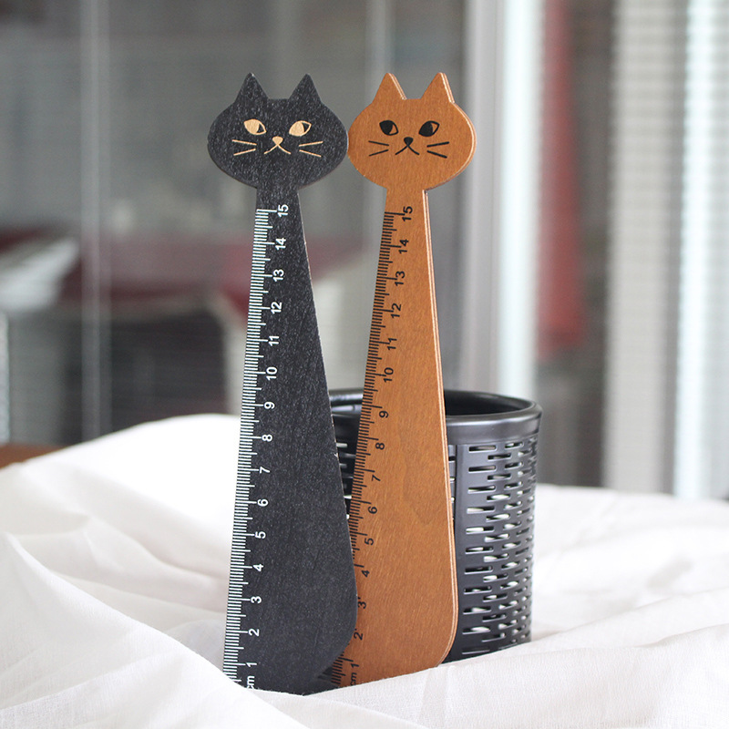 Picture of Creative Cute Cat Wooden Ruler Drawing Drawing Scale Student Stationery K-Style Wooden Handbook Ruler
