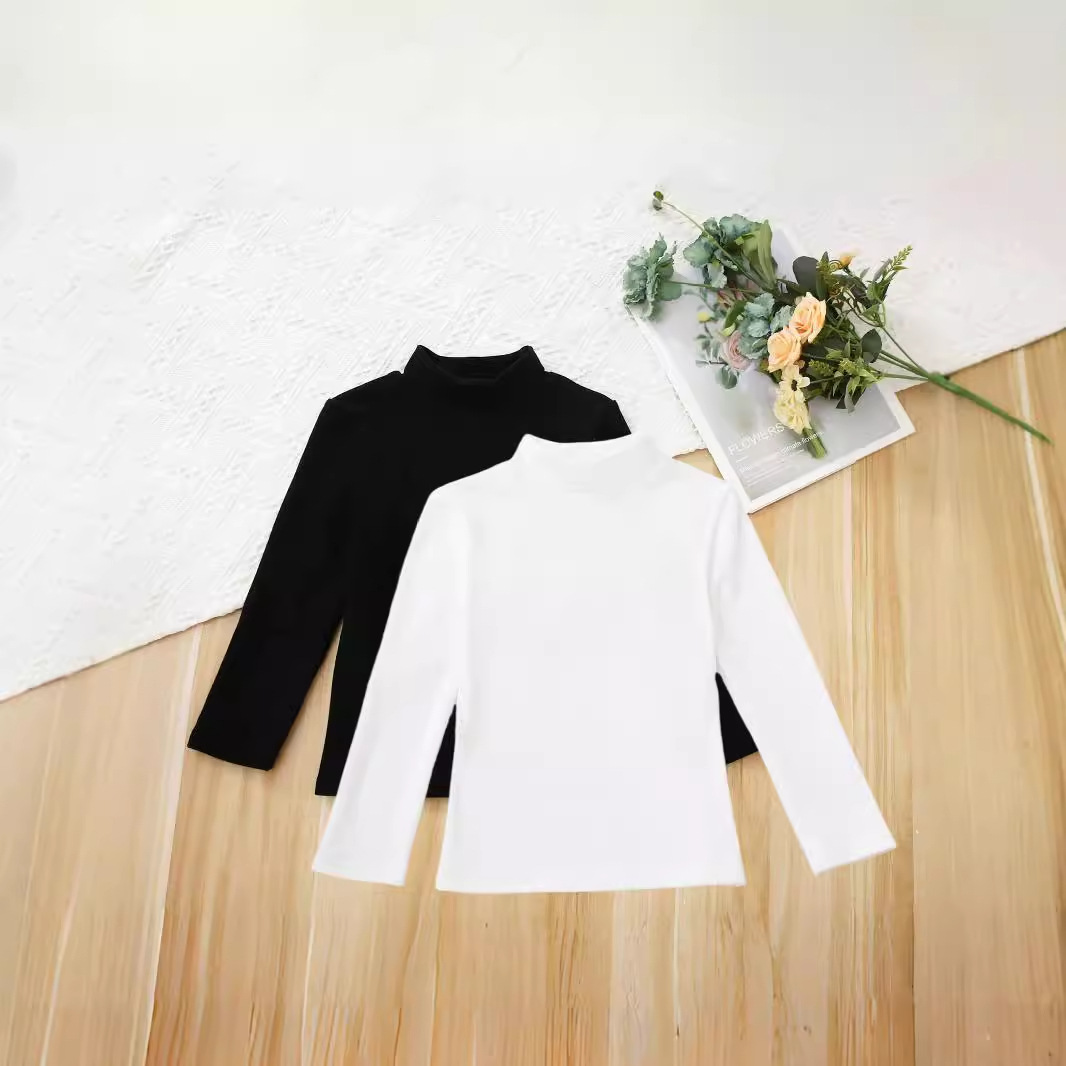 Children's Wear Half-high Collar Children's Base Shirt Boys and Girls Autumn and Winter Western-style Velvet Long-sleeved T-shirt Pullover Top