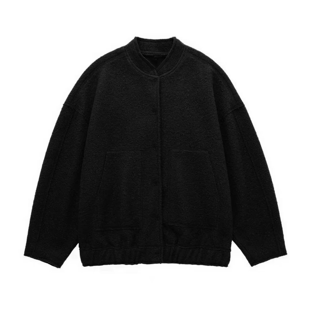 Picture of 2023 autumn and winter New European and American style solid color women's pocket decoration loose pilot jacket baseball uniform casual jacket