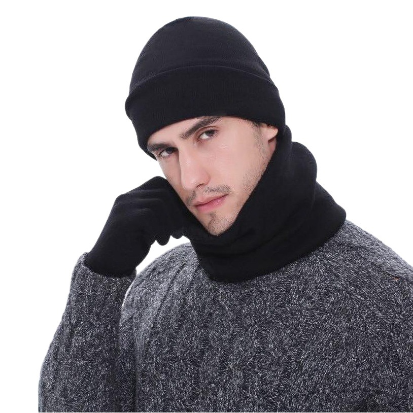 Cross-border exclusive winter Amazon European and American wool scarf thickened warm knitted hat scarf gloves three-piece set