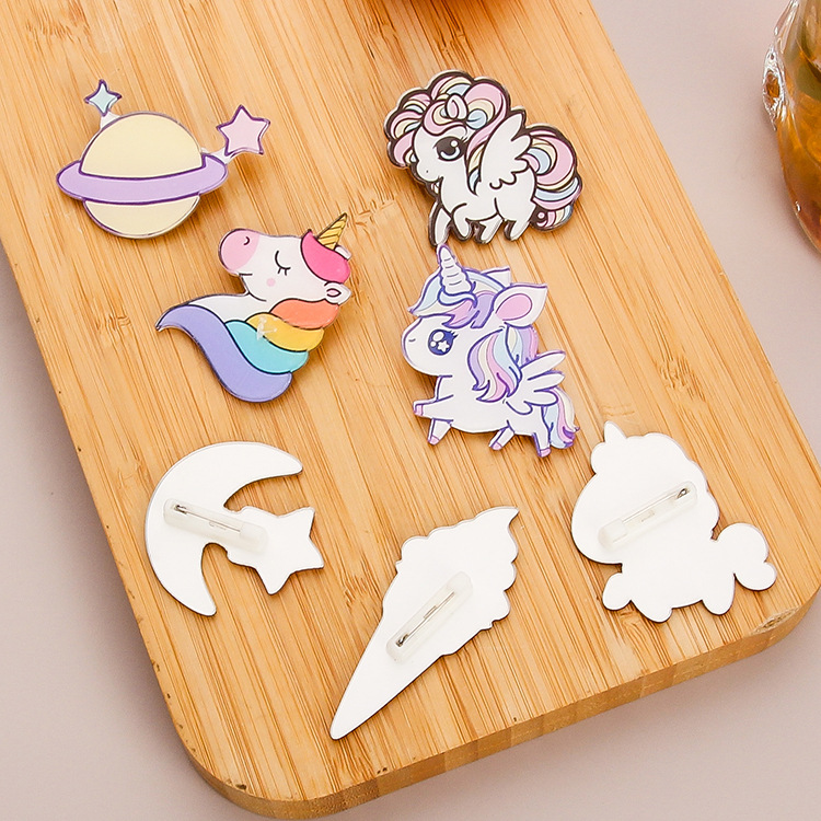 Picture of Japanese and Korean Acrylic Badges Anime Cartoon Cute Brooch Unicorn Rainbow Little Girl Bag Pendant Accessories