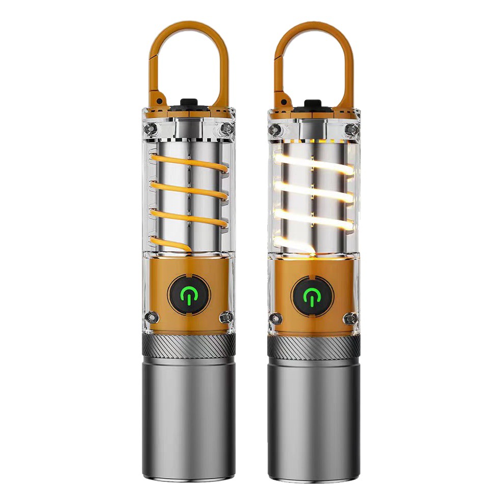 Cross-border hot sale strong light flashlight telescopic zoom strong light flashlight tail with double spiral atmosphere light camping light