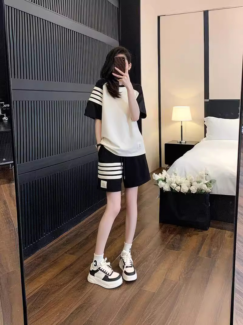 2024 summer new academic style small slim high fashion casual sports short sleeve suit pants women