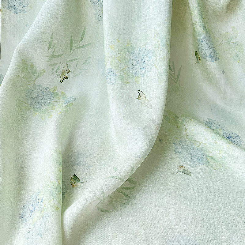 Butterfly Hydrangea New Chinese Digital Printed Fabric Cheongsam Dress Top Han Dynasty Acetate Tencel Fabric