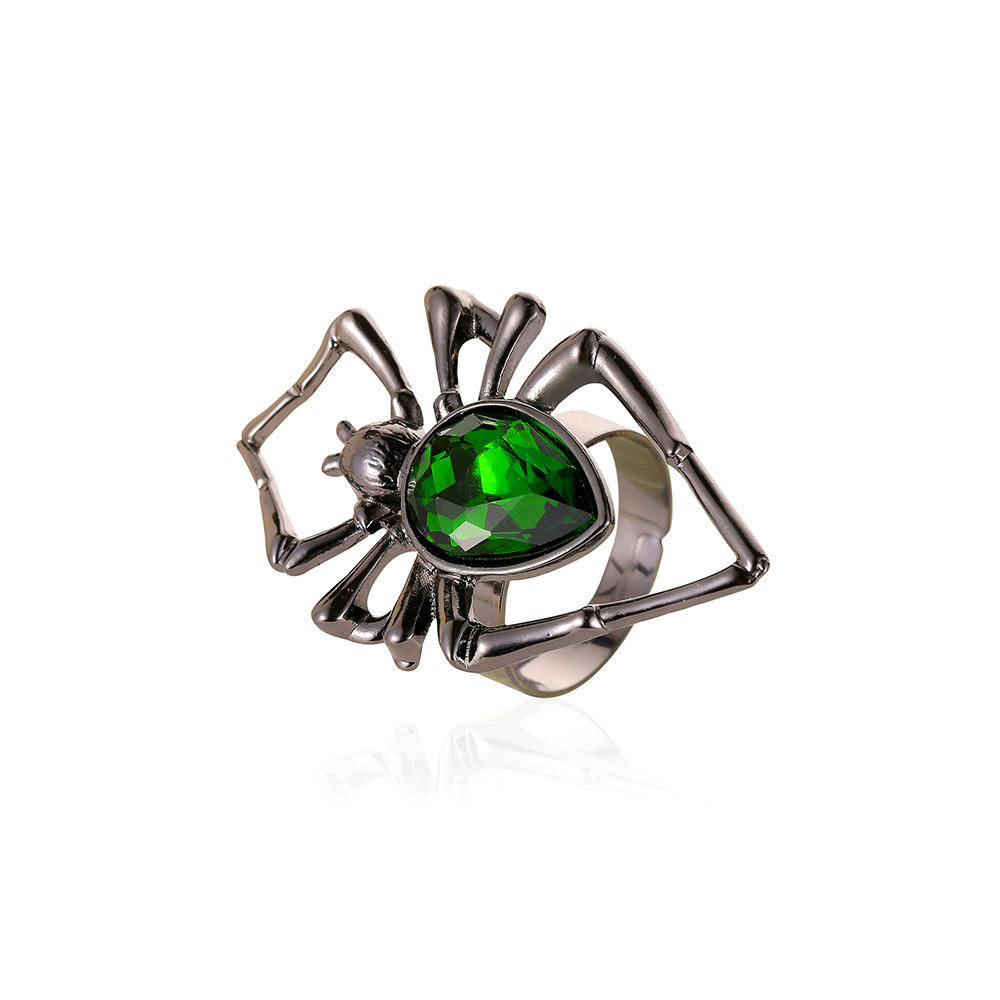 Picture of Halloween jewelry personality exaggerated three-piece spider necklace earrings ring vintage emerald suit accessories