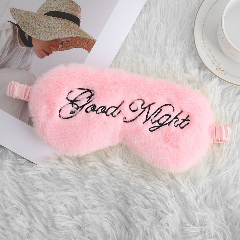 Picture of Eye Mask Plush Good Night Embroidered Letter Sleep Eye Mask Shading Silk Small Rabbit Hair Eye Mask Simple Comfortable in stock