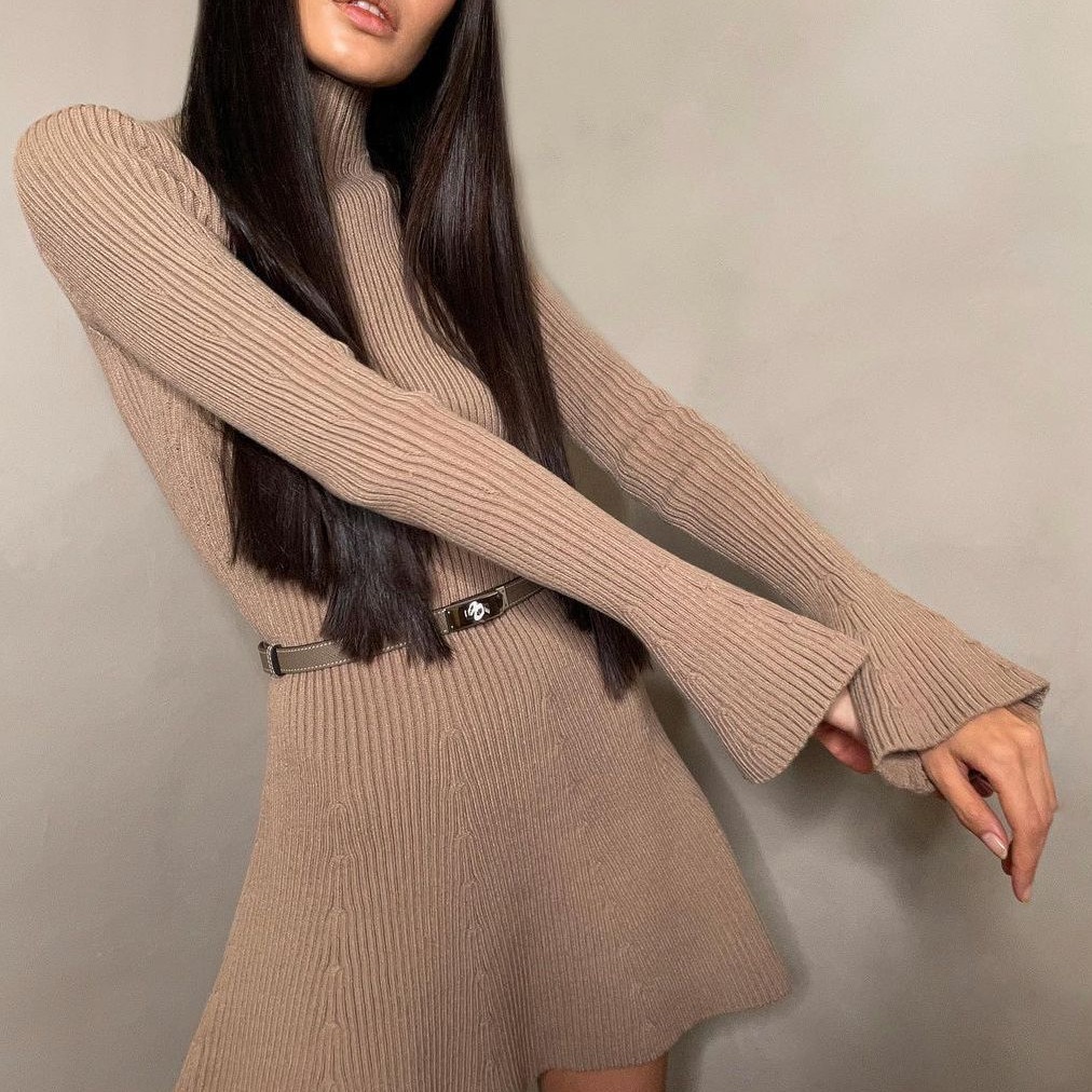 Picture of European and American Export 2024 Autumn and Winter Thick Turtleneck Sweater Knitted Petite Pullover Women's Sweater Dress Black Thick Style