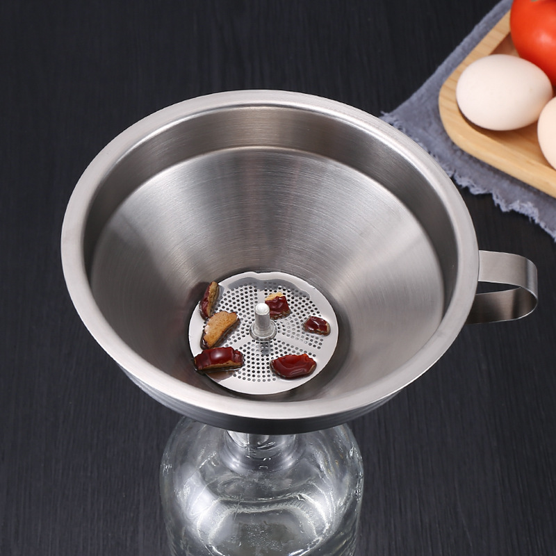 Picture of Stainless Steel Funnel 304 Wine Funnel Kitchen Household Filter Residue Size Set Wine Leakage Oil Leakage with Mesh Filter