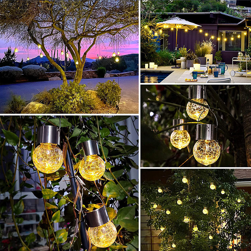 Solar Light Led Outdoor Garden Light Cracked Glass Chandelier Garden House Decoration Landscape Light Tree Light Hanging Light D