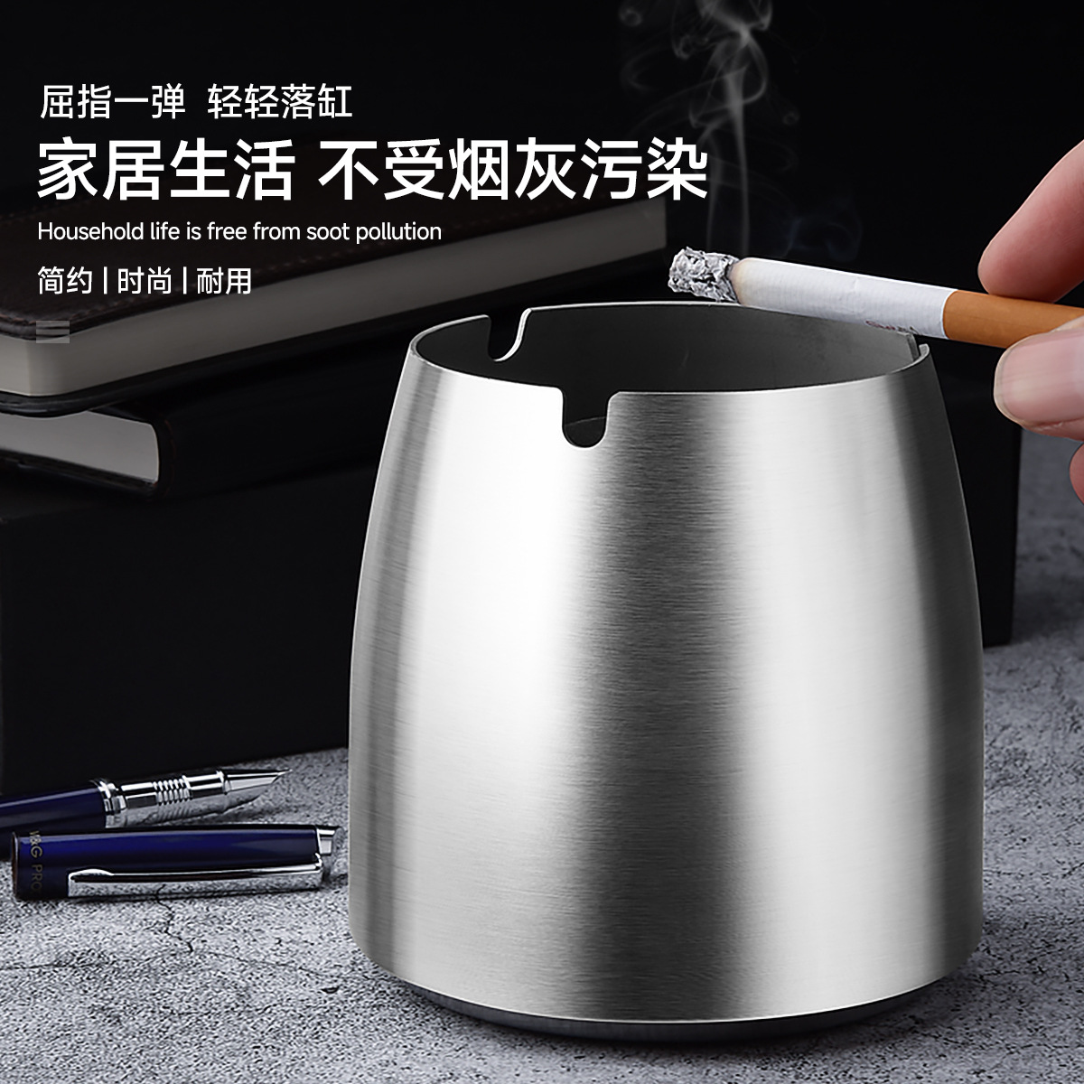 Picture of Wholesale titanium-plated stainless steel ashtray with lid thickened and raised anti-fly ash Internet cafe bar KTV office laser