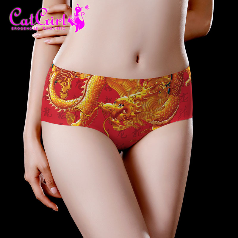 catgirl birth year red underwear women's dragon year mid-waist briefs big red gift wedding women's shorts