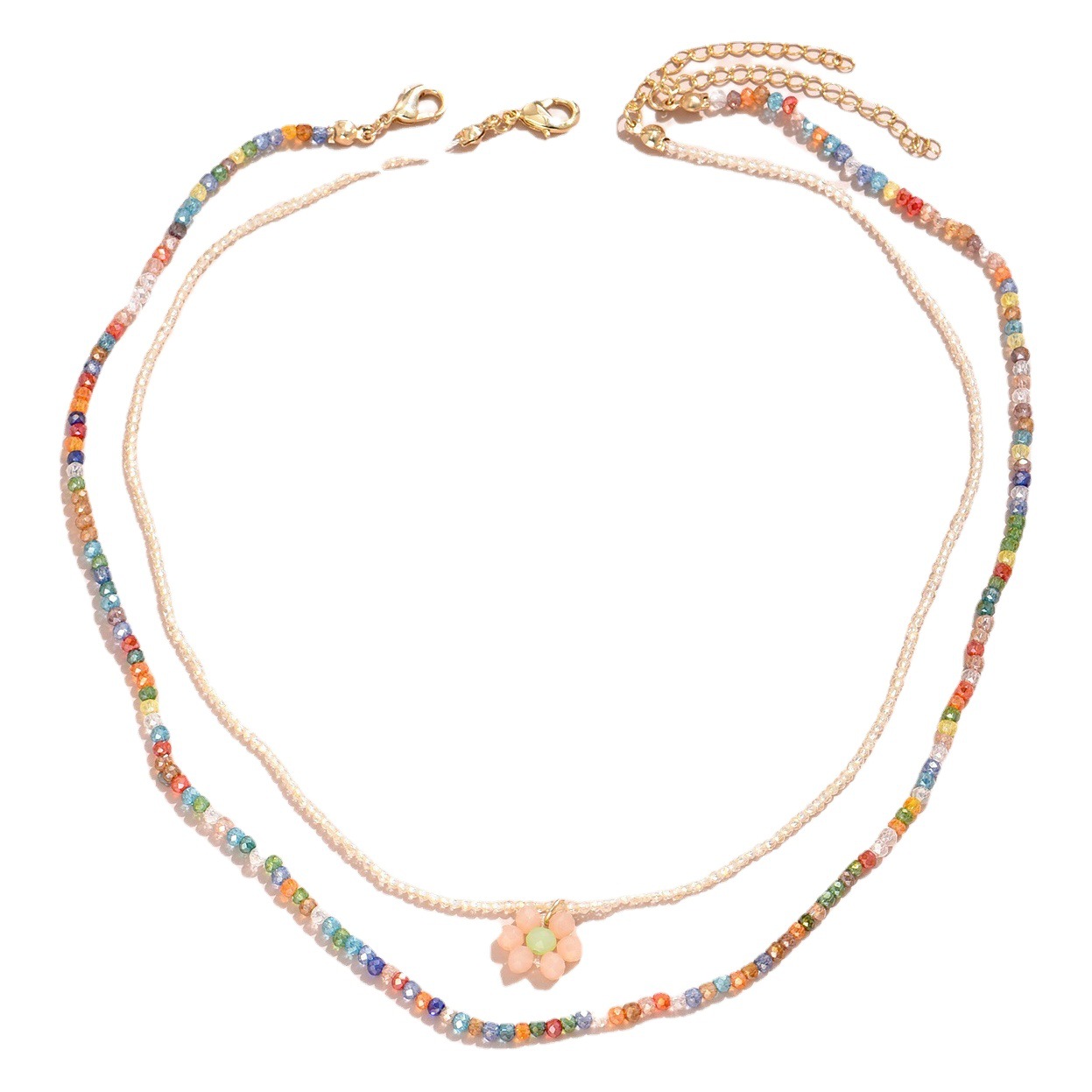 AliExpress cross-border Europe and the United States personalized hand-woven color mixed bead neck chain small fresh flower double crystal necklace