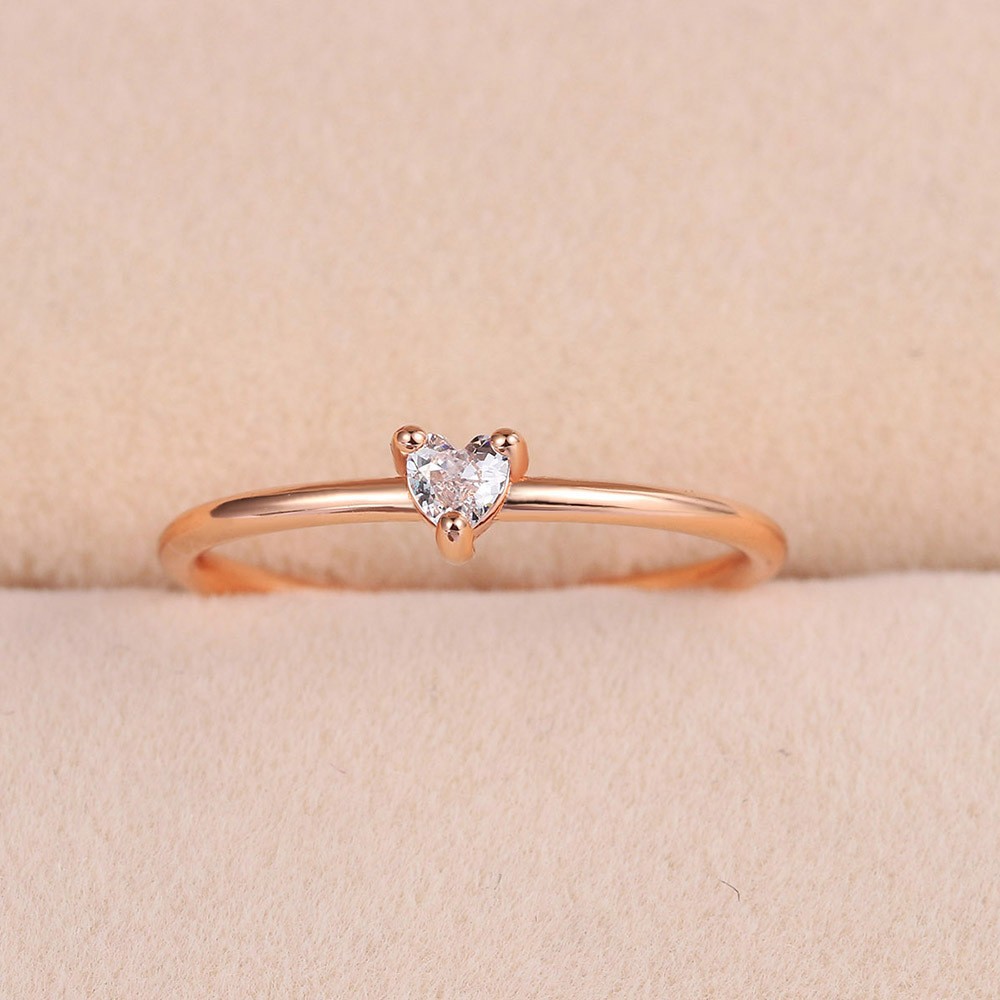 European and American Fashion Light Luxury Niche Women's Fine Ring Copper Inlaid Zircon Personalized Simple Heart-shaped Joker Ring