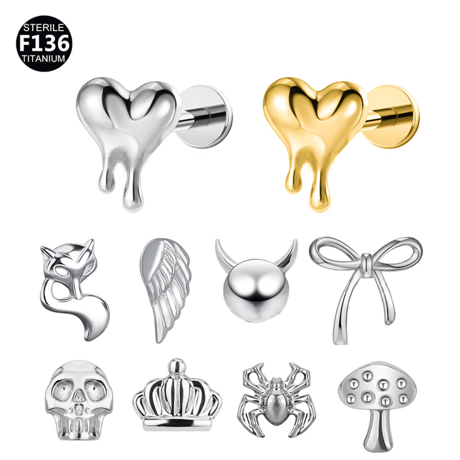 F136 titanium alloy wings fox pigeon peach heart mini small ear bone nail lip nail ear screen nail piercing jewelry wholesale