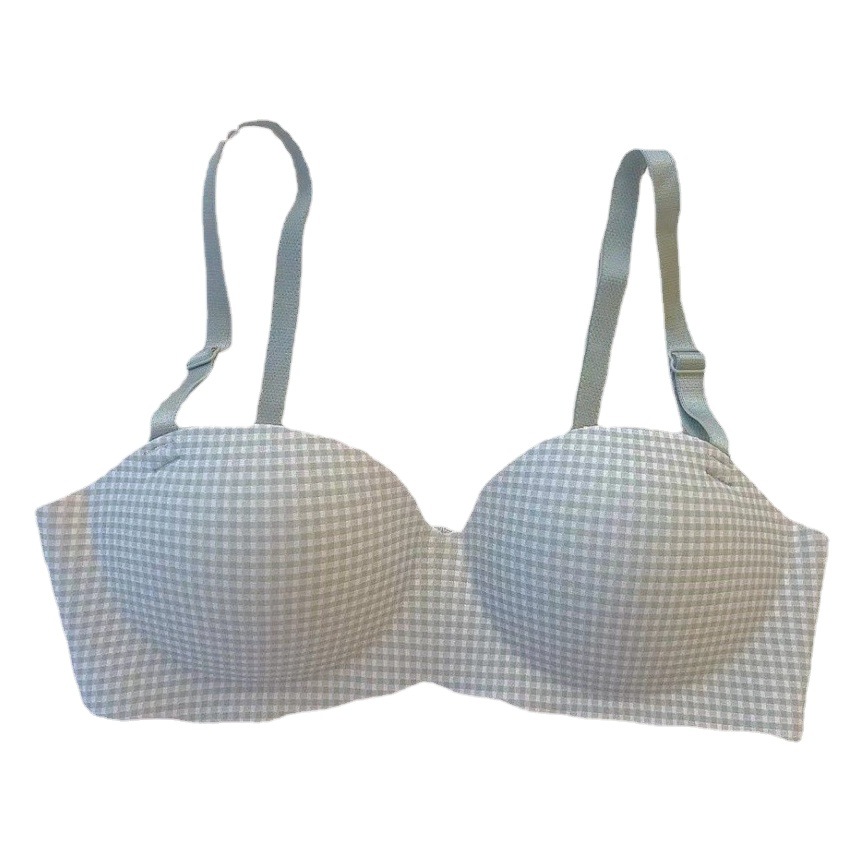 Picture of Half cup Plaid girl underwear one piece Palm Cup seamless small chest gathered wireless bra student bra