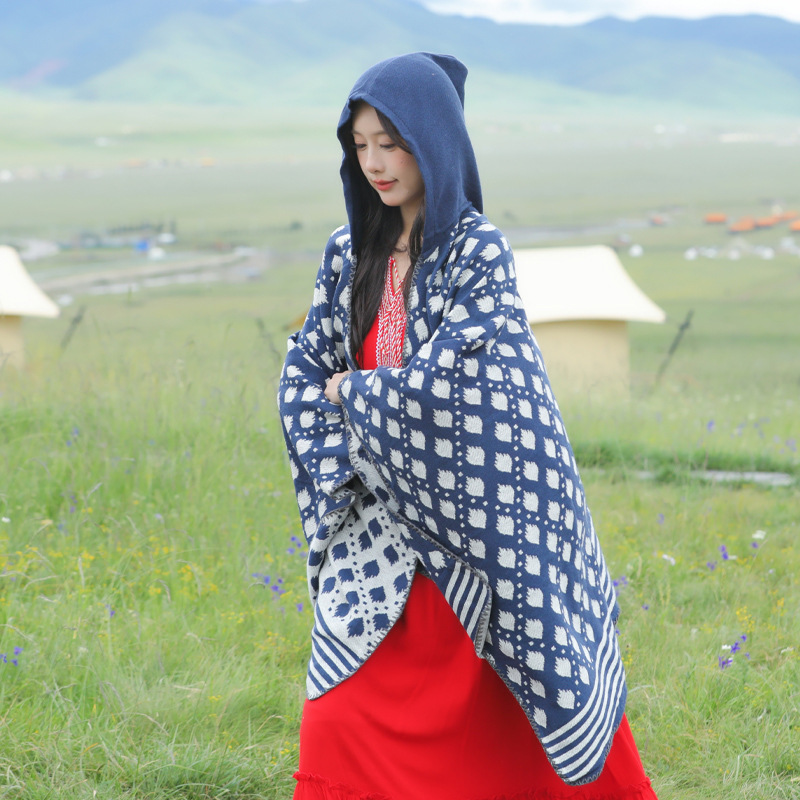 Picture of Ethnic Style Hooded Shawl Women's Yunnan Western Sichuan Travel Wear Costume Xinjiang Desert Photograph Outer Cape Cape