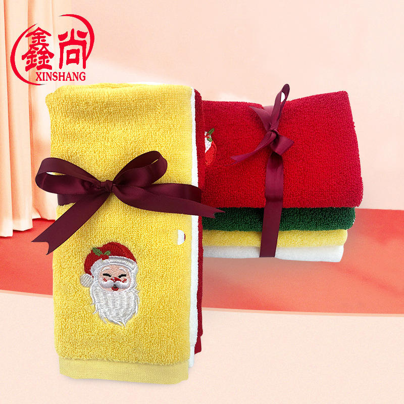 Picture of Christmas towel set wholesale cotton Christmas kitchen towel gift foreign trade Christmas towel embroidery logo