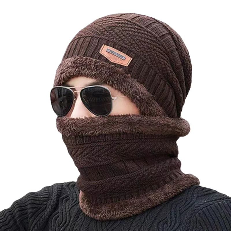Autumn and winter men's scarf pullover scarf two-piece cap winter-proof cap warm earmuff knitted cap wool cap outdoor men's cap