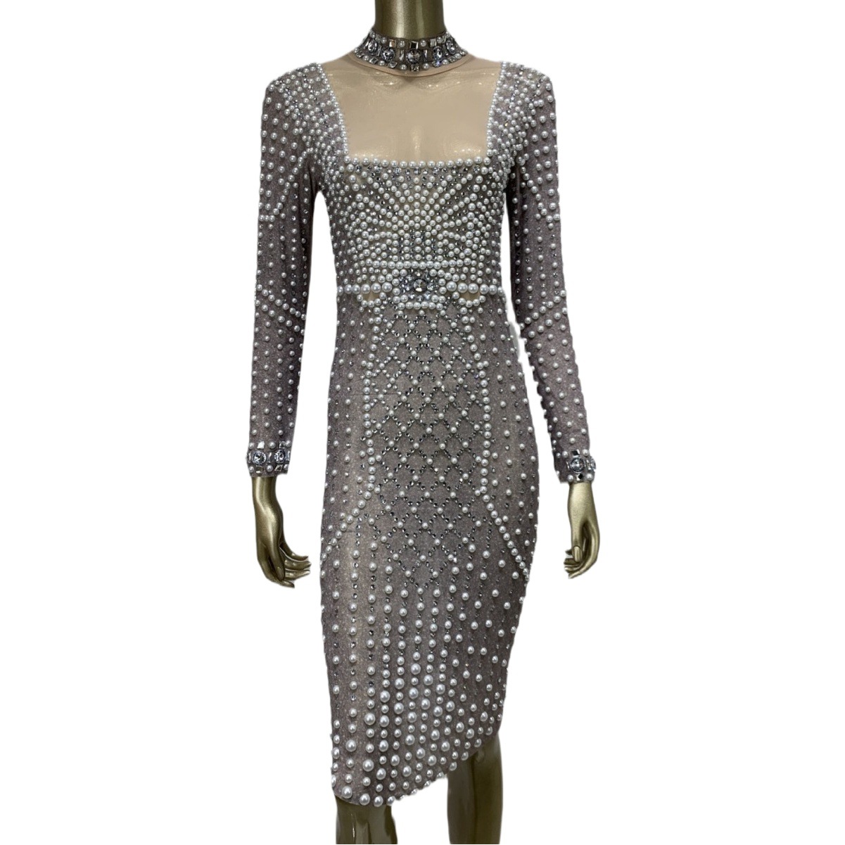 Amazon heavy industry beaded Diamond elastic tight dress European and American fashion party evening dress gogo costume