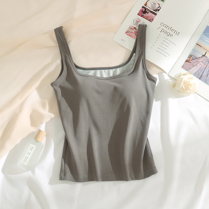 Camisole women's summer sports base with chest pad gray white square collar one-piece outer wear inner beauty back top