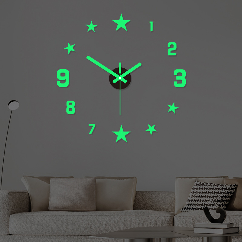 Punch-free Creative luminous clock living room bedroom star wall clock home decorative wall sticker clock acrylic wall clock