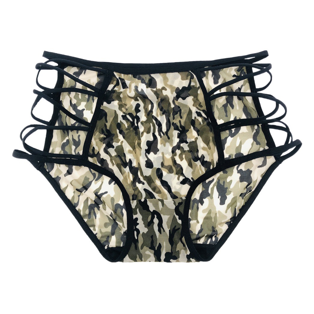 New Popular Women's Mesh Underwear, Breathable, Comfortable, Hip-Covering, Thin Straps, Cross Hollow, High-Elastic, High-Waisted, Large-Print Underwear for Women