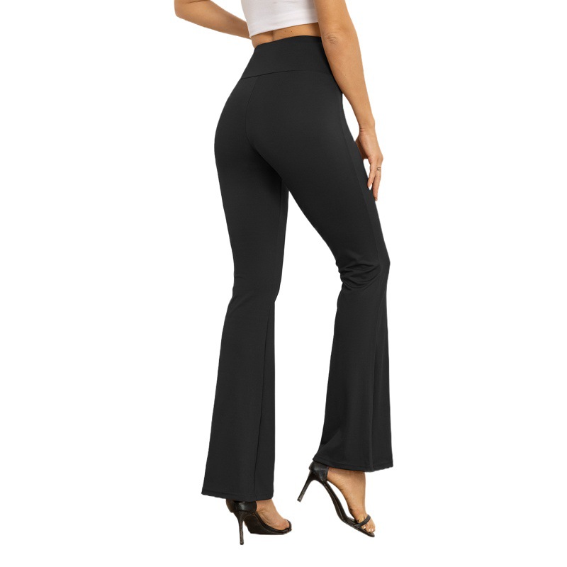 Amazon V-shaped cross waist flared pants women's high waist high elastic nude yoga pants casual sports slim wide leg pants