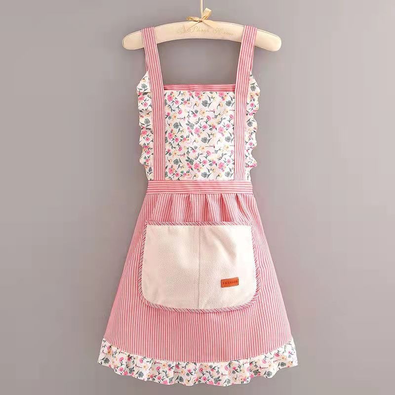 Picture of Canvas Household New Arrival Hand-wiping Apron Kitchen Strap Anti-fouling Breathable Female Princess Skirt Cooking Waist Work Clothes