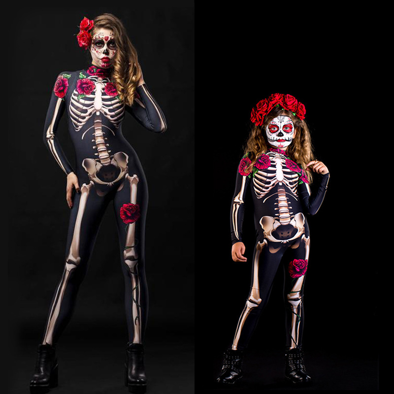 Picture of FC637 in stock European and American Halloween Women's Distinctive cosplay Family Dress Rose Skeleton Printed Pants
