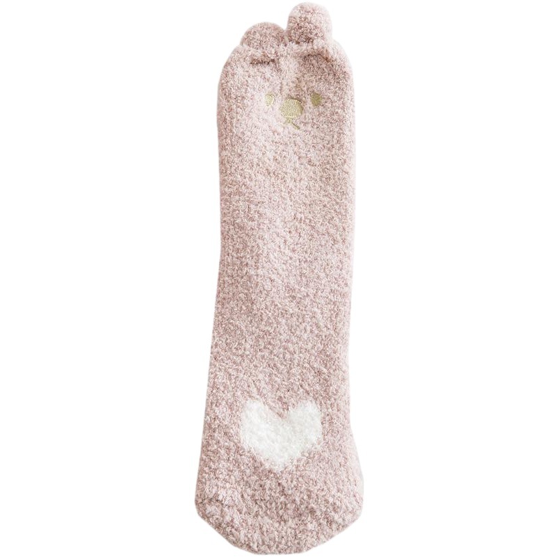 Coral Velvet Socks Women's Mid-length Socks Autumn and Winter Velvet Thickened Warm Japanese Sleeping Adult Cute Towel Floor Socks