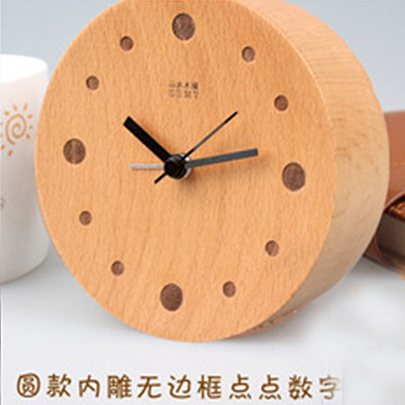 Picture of Beech Quiet Clock Solid Wood Watch Ornaments Living Room Modern Simple Log Cross-border Table Round Square