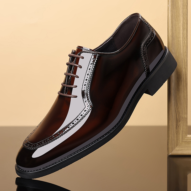Leather Shoes Men's Brock British Casual Business Men's Shoes Breathable Derby Oxford Shoes Men's Dress Leather Shoes