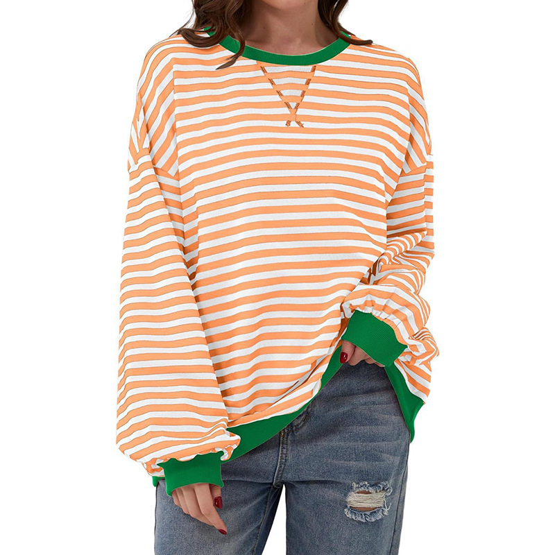 Picture of Europe and the United States cross-border Amazon autumn and winter new casual striped color matching T-shirt top