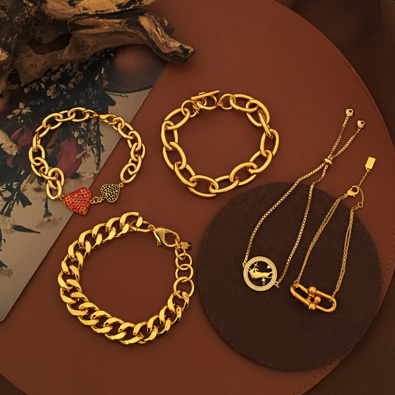 Picture of Copper plated real gold European and American fashion antique bracelet temperament street fashion bracelet personality Internet celebrity new hand jewelry