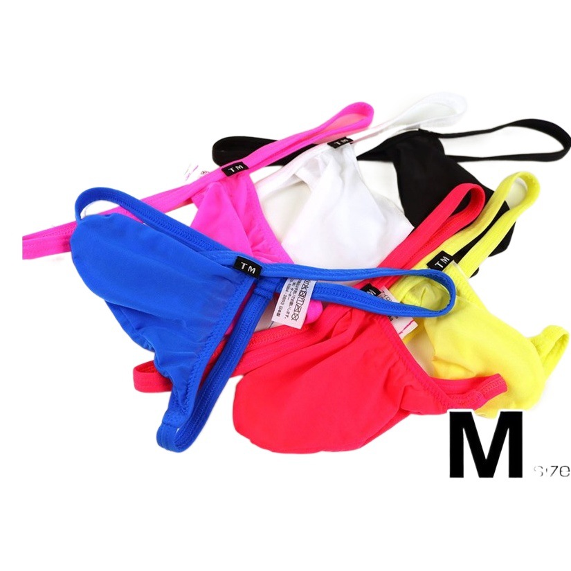 Sexy Men's thong fashion gratitude convex bag silky ice silk breathable elastic thin waist men's thong