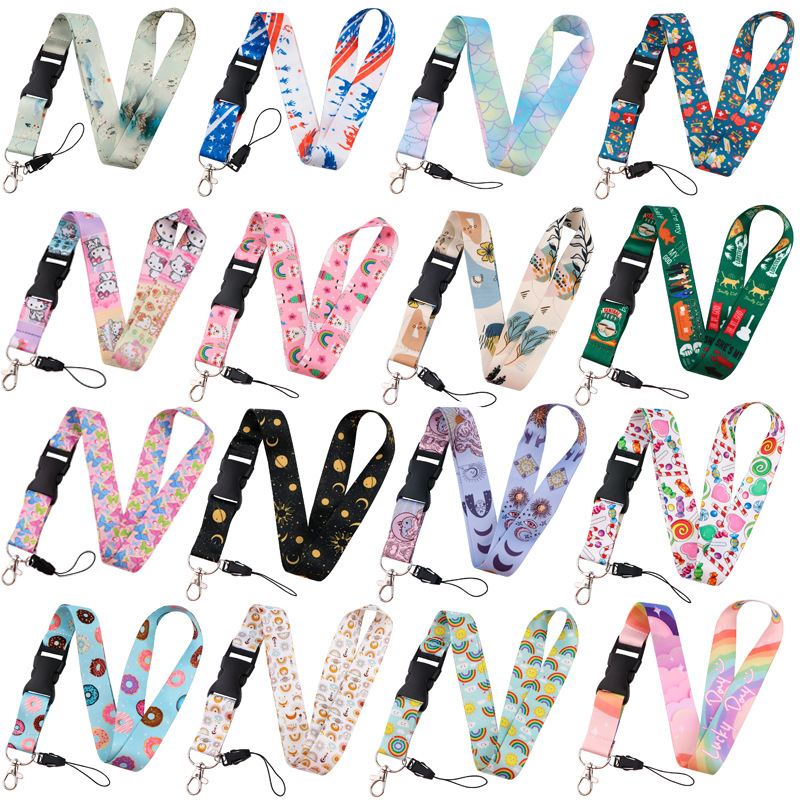 Buckle Rainbow Butterfly Moon Lanyard Card Set Ribbon Student Hanging Rope Cartoon Animal Combination Work Card Mobile Phone Rope