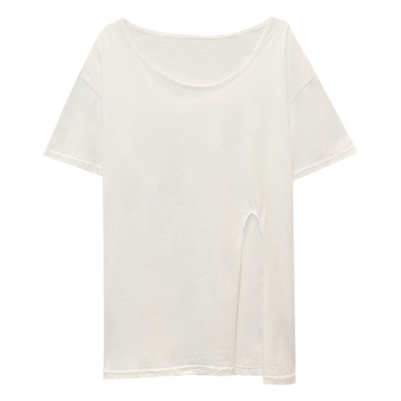 Slit V-Neck Short-Sleeved T-Shirt Women's Summer 2025 New Design Collarbone Chic Loose Student Tops for Women