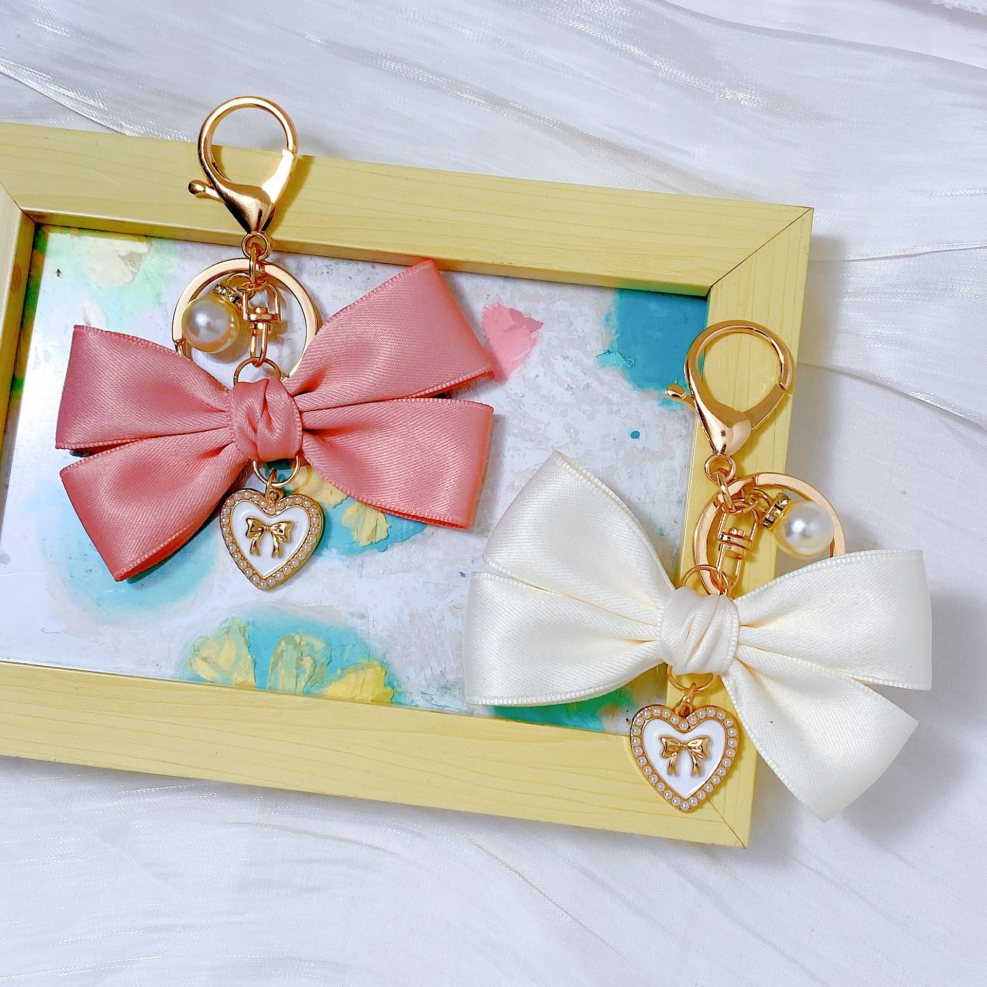 Cross-border Hot-selling Ribbon Bow Pendant Luggage Keychain Hanging Ornaments Korean Korean Love Key Ring Hanging Chain