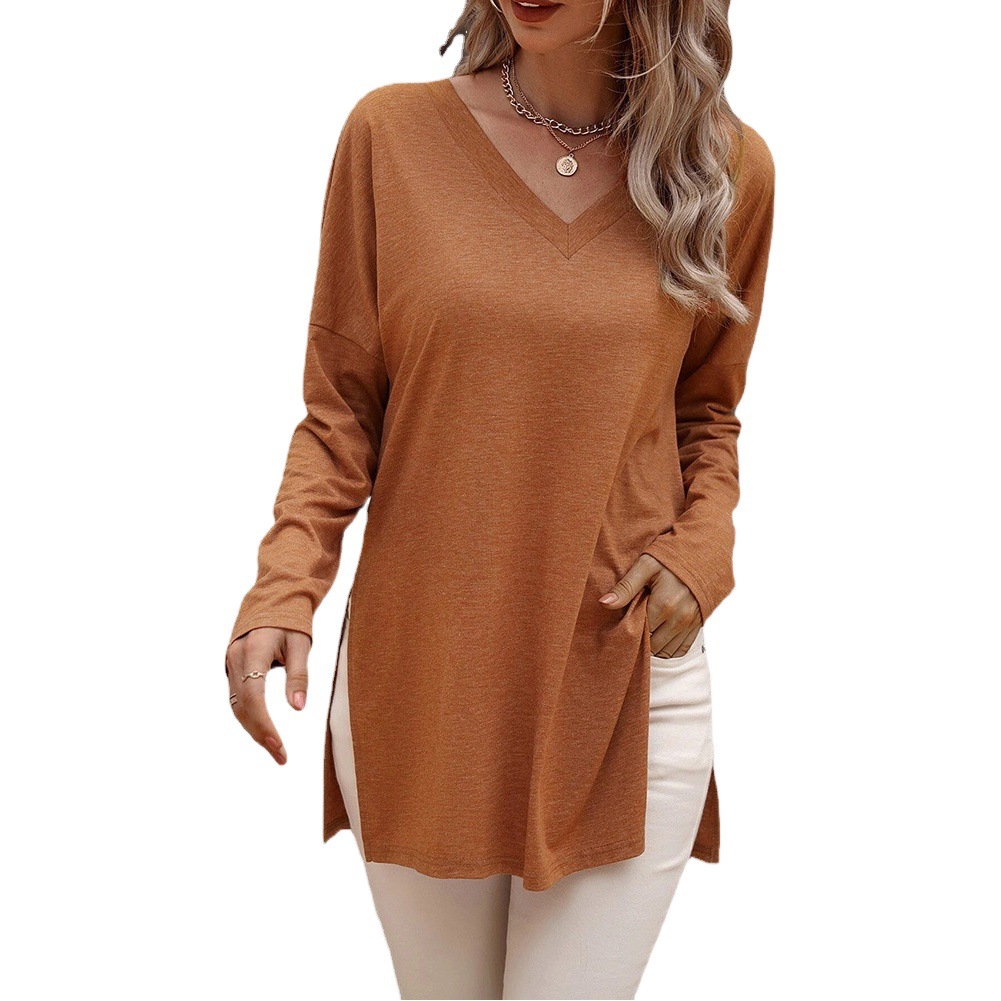Amazon Cross-border Women's 2024 New Loose Casual Knitted Long-sleeved T-shirt All-match Top Base Outer Wear
