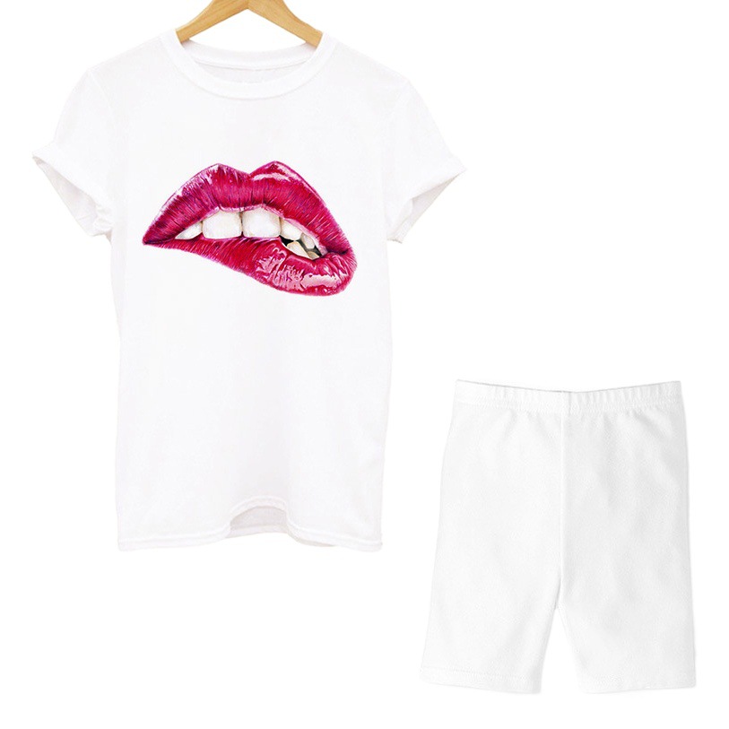 [Send on the same day] [Can be customized *] [Cross-Border LOGO casual pants two-piece T-shirt + five points] Female