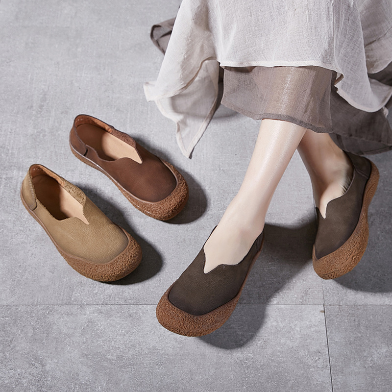 Platinum Disi Genuine Leather Women's Single-layer Shoes Women's Spring All-match Baotou Anti-slip Bottom Soft Leather Lazy Moms Shoes Driving Shoes