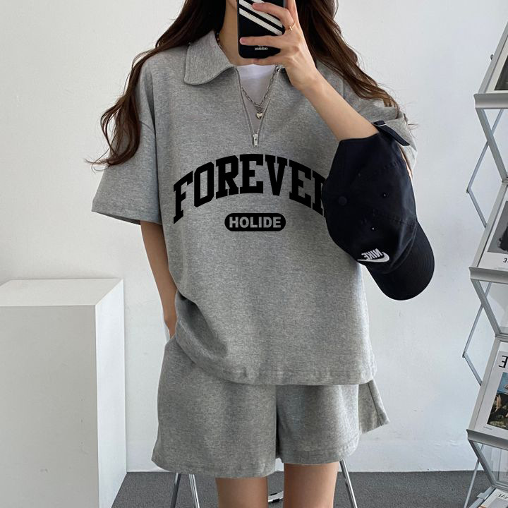 Factory Cotton Zipper Short-sleeved South Korea suit Women's Loose Fashion Age-reducing Slimming New Explosions Casual Running Summer Wear