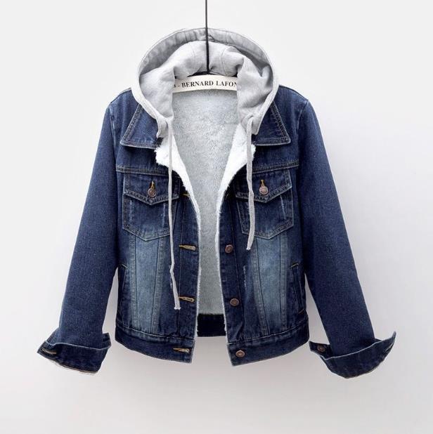 Picture of Denim Velvet Outwear for Women Winter 2025 K-Style Thickeneded Cotton Outwear Short Detachable Hooded Lamb Velvet Cotton Outwear for Women